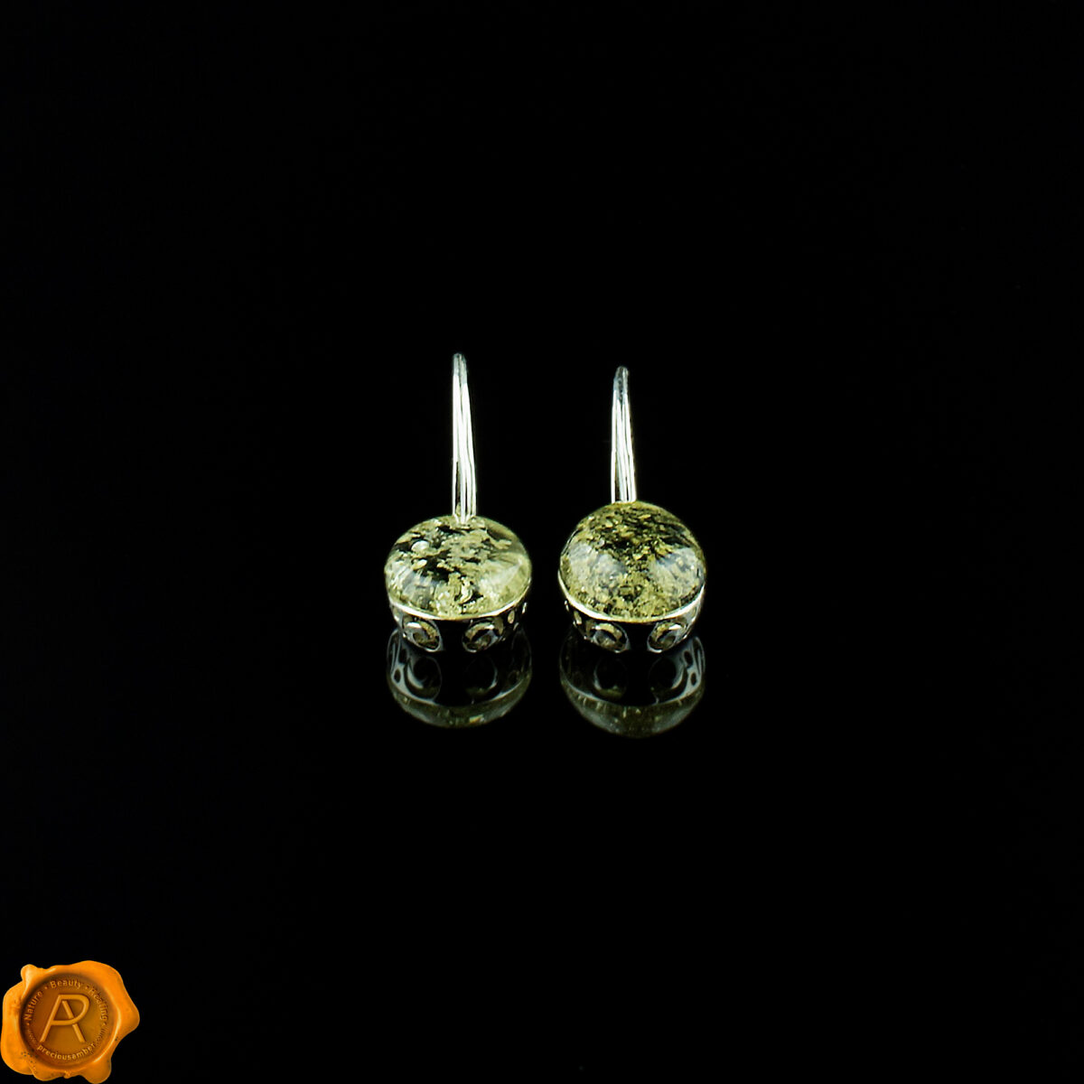 Green Amber Silver Earrings - Image 3
