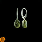 Green Amber Silver Earrings
