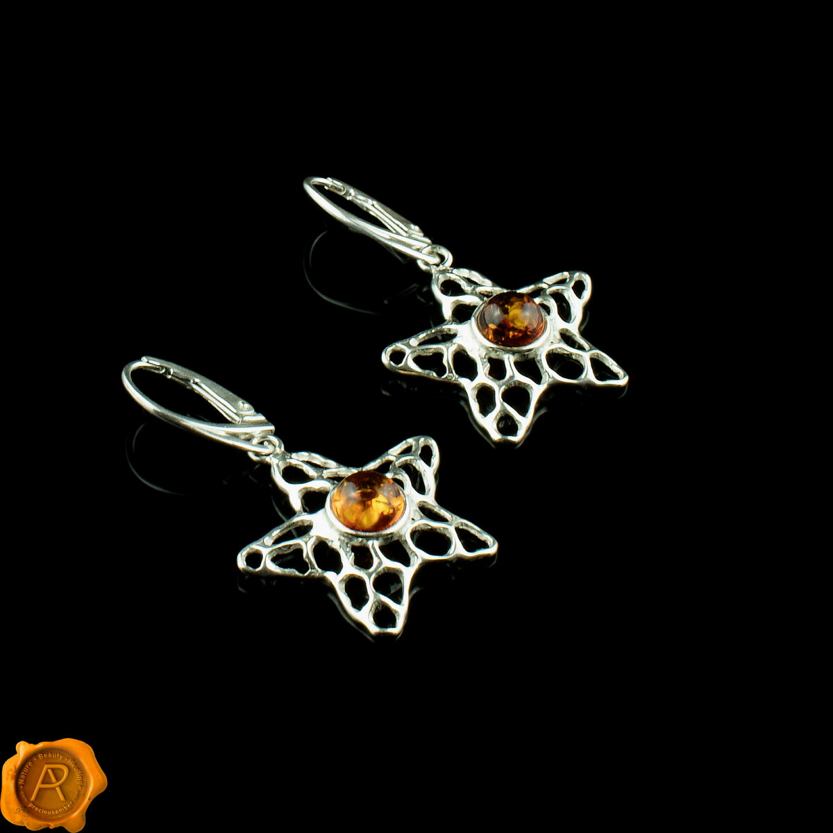 Silver Starfish Amber Earrings - Image 4