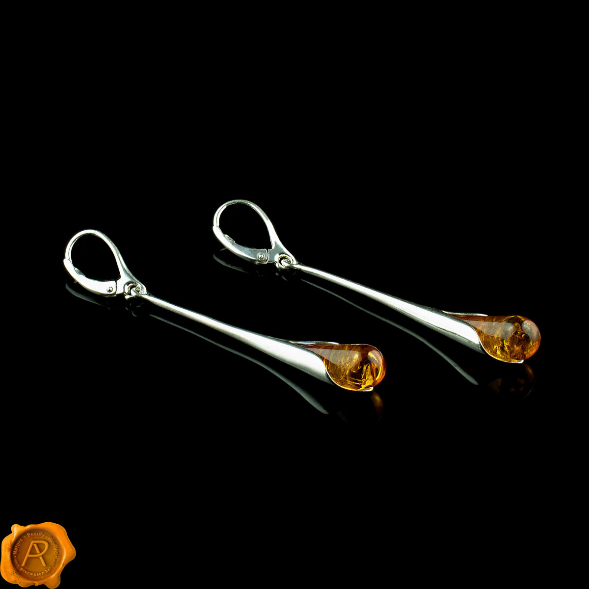 Elegant Amber Teardrop Earrings - Image 2