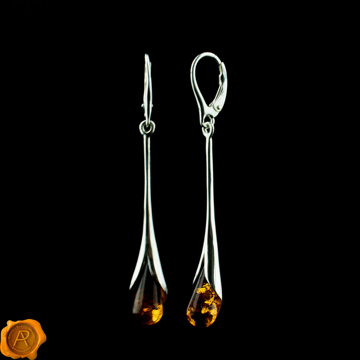 Elegant Amber Teardrop Earrings - Image 3