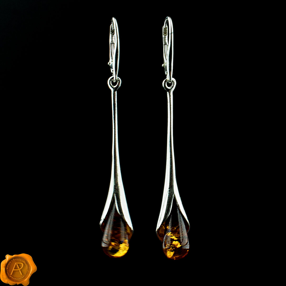 Elegant Amber Teardrop Earrings - Image 1