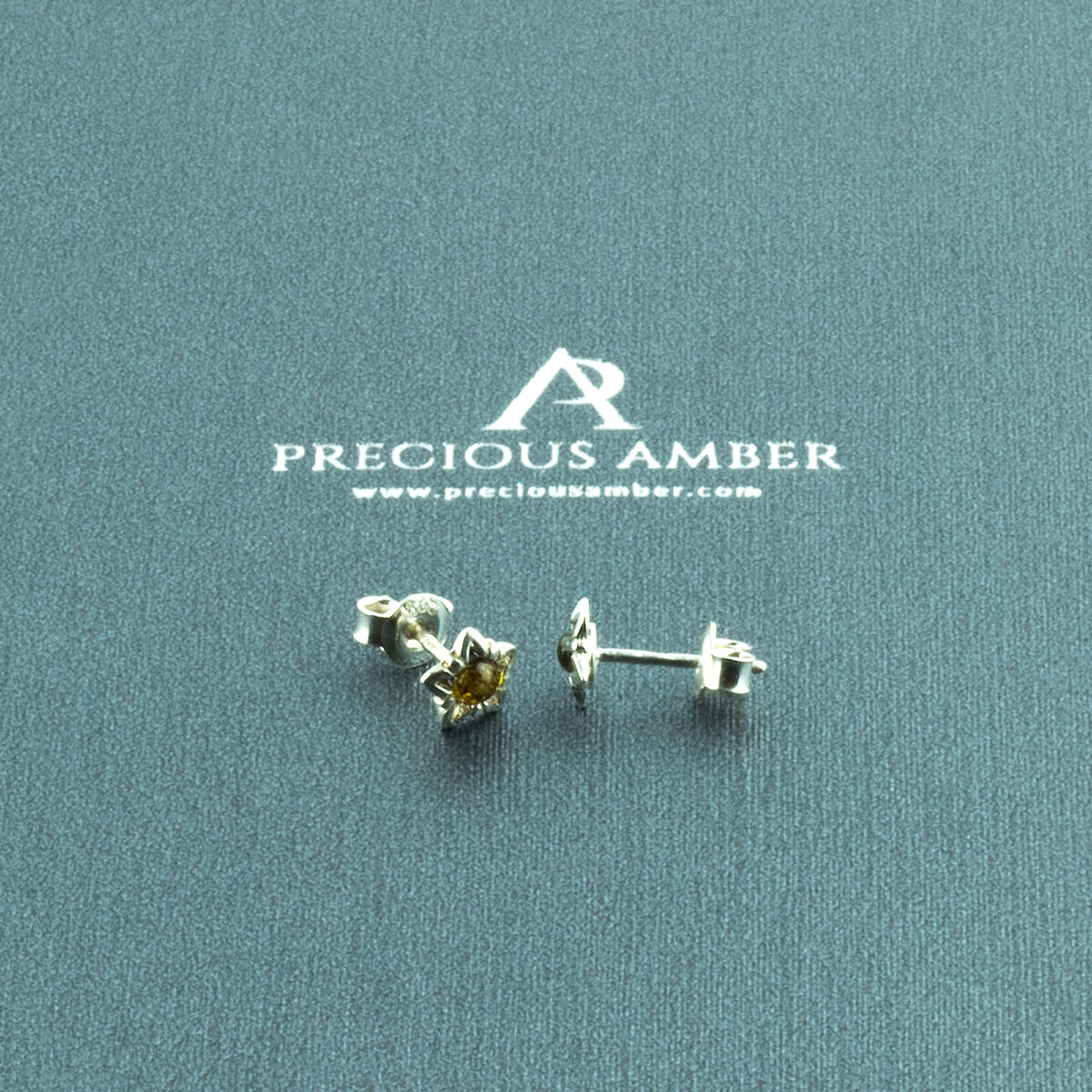 Silver Star Green Amber Studs - Image 2