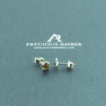 Silver Star Green Amber Studs - Image 2