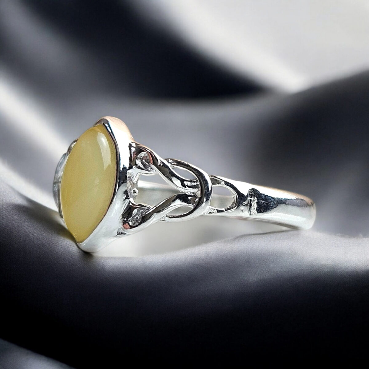 Celtic Knot Dainty Baltic Amber Gemstone Sterling Silver Ring Women Girls Daughter, Tiny Crystal Small Stack Irish Jewelry Rings Gift