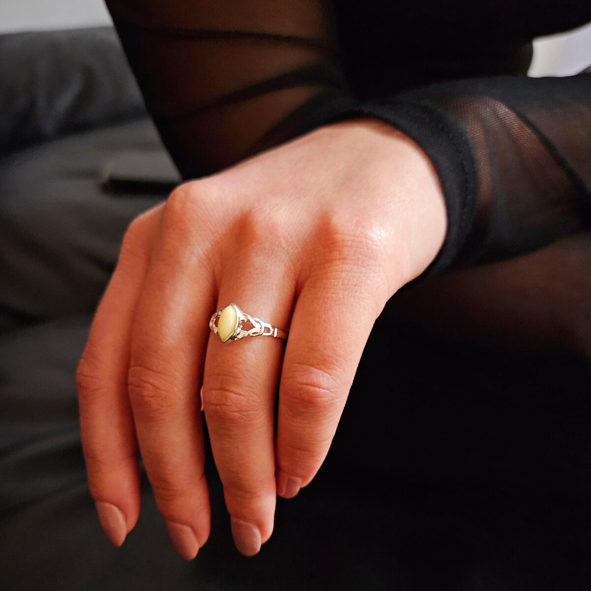 Celtic Butterscotch Amber Silver Ring - Image 2