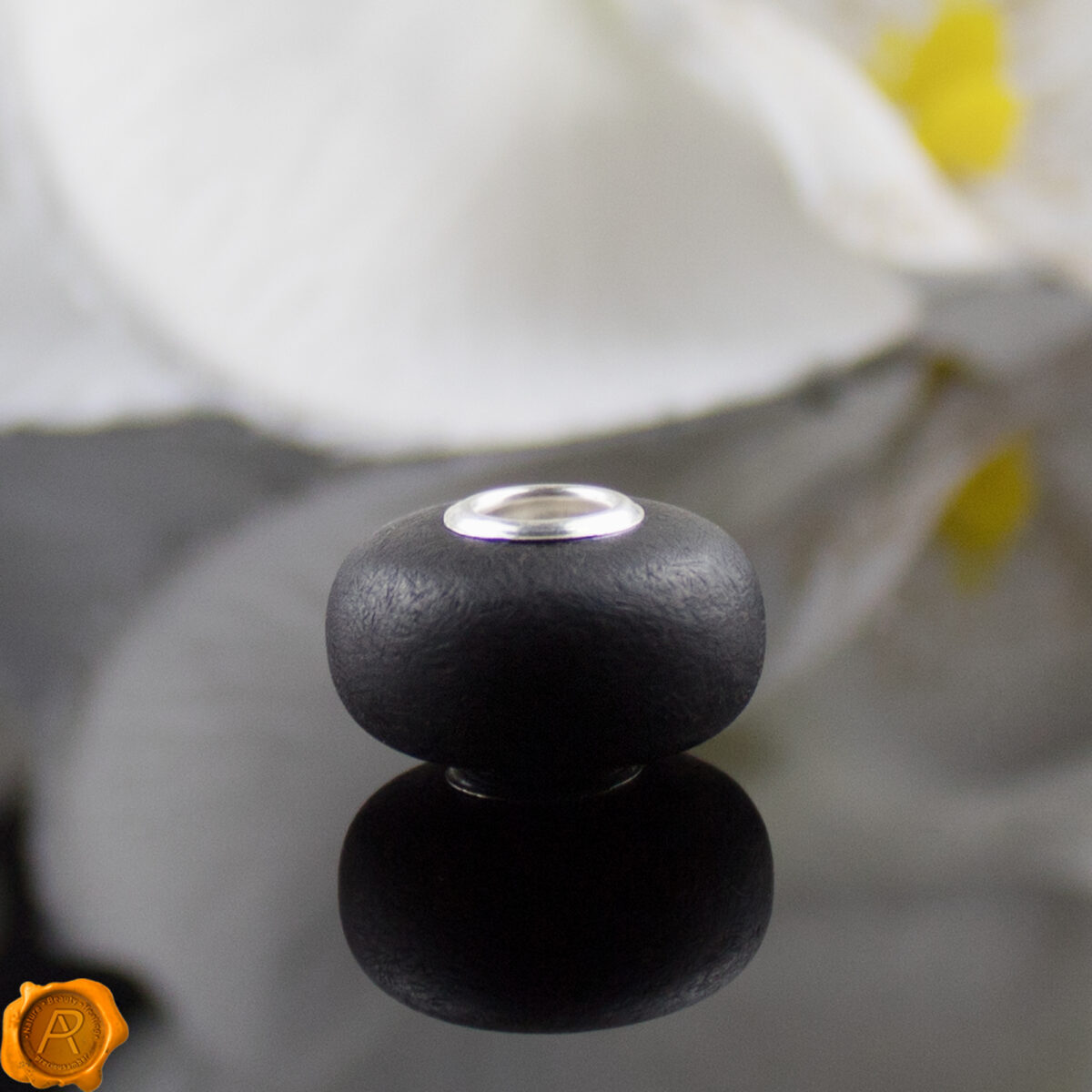 Black-Baltic-amber-pandora-silver-bracelet-charm Black Amber Charm - Image 1