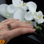 Unisex Amber Silver Ring - Image 2