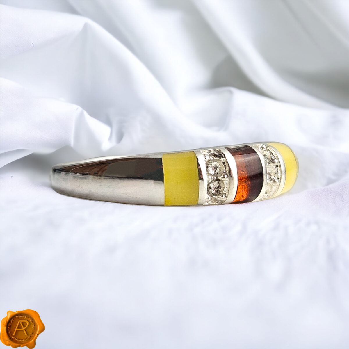 Carved Silver Amber Ring - Image 4