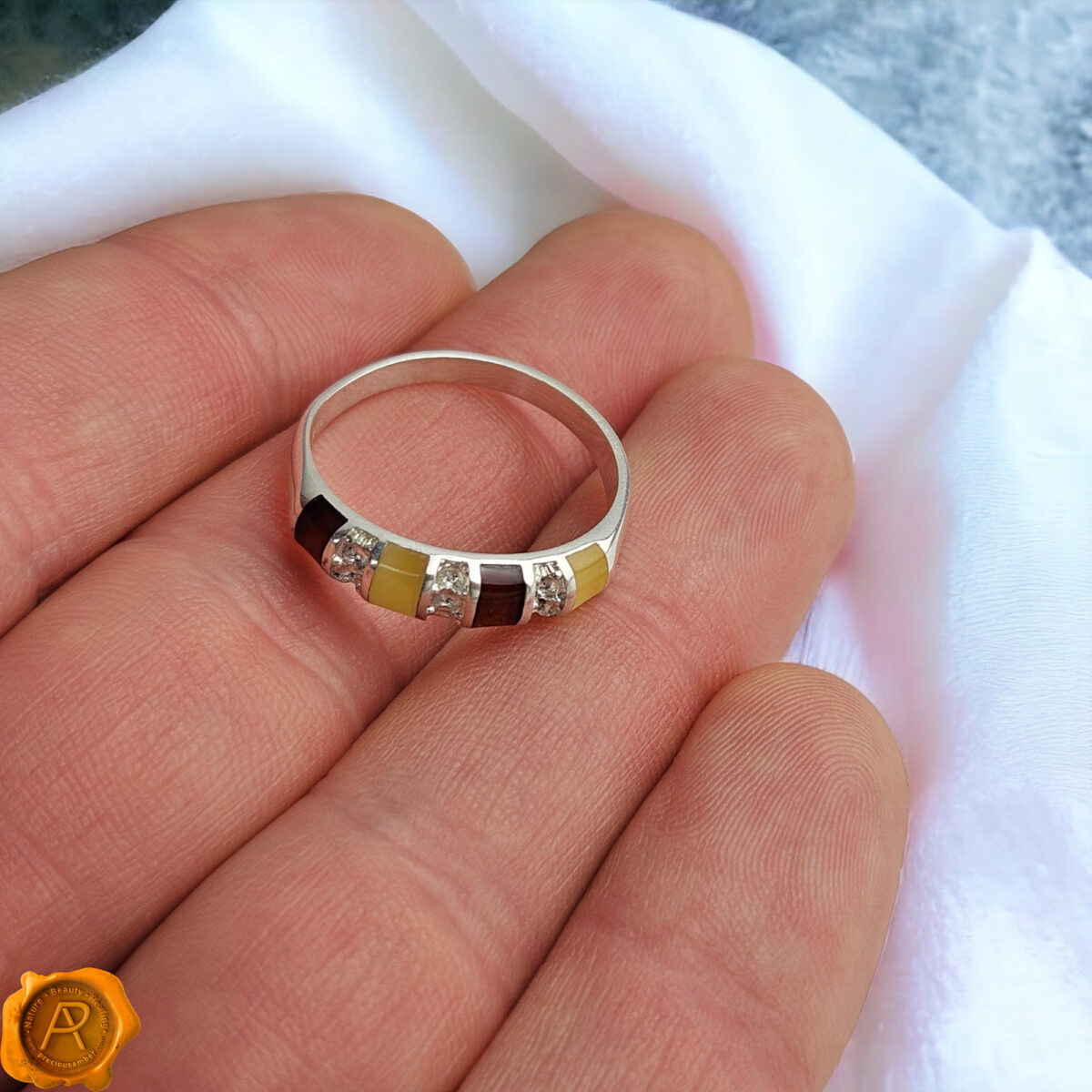 Carved Silver Amber Ring - Image 3