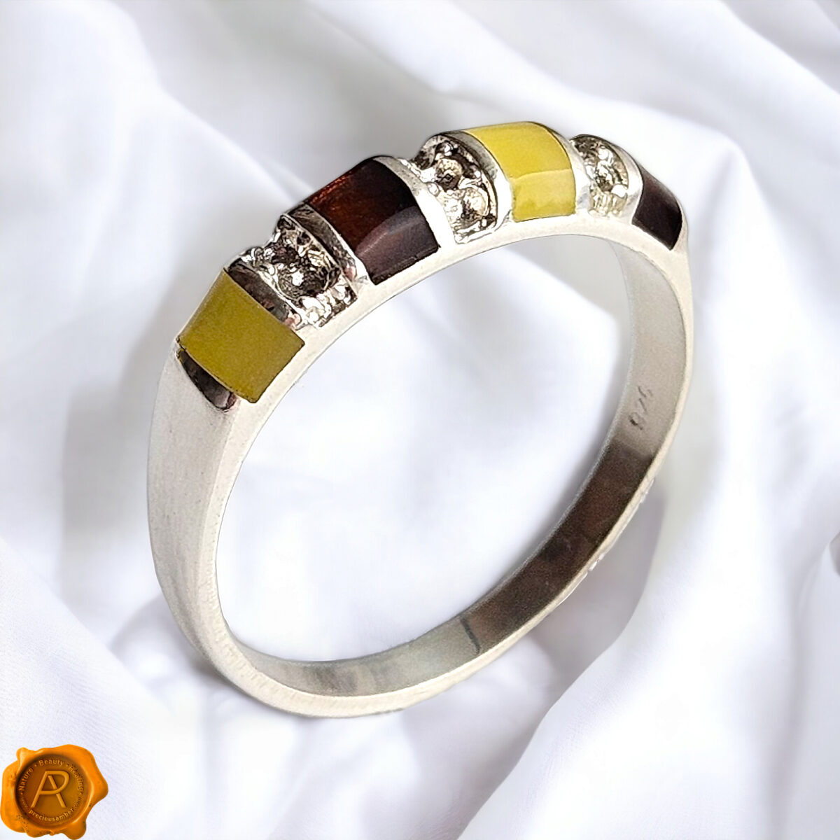 Stack Rings Sterling Silver Baltic Amber Gemstone Ring Women, Multicolour Natural Real Amber Dainty Stone Crystal Ring, Small Silver Rings Gift