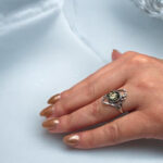 Vintage Green Baltic Amber Ring Silver, Large Natural Gemstone Green Stone Rings for Women Wife Mother