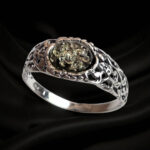 Green Amber Silver Ring - Image 4