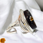 Adjustable Raw Amber Silver Protection Ring - Image 3