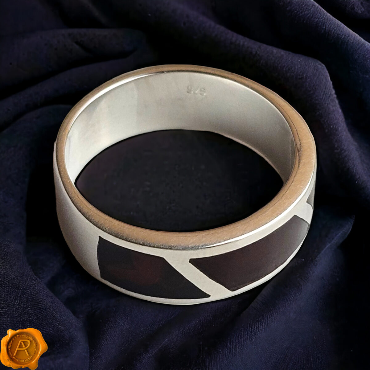 Large Cognac Amber Silver Ring - Image 4