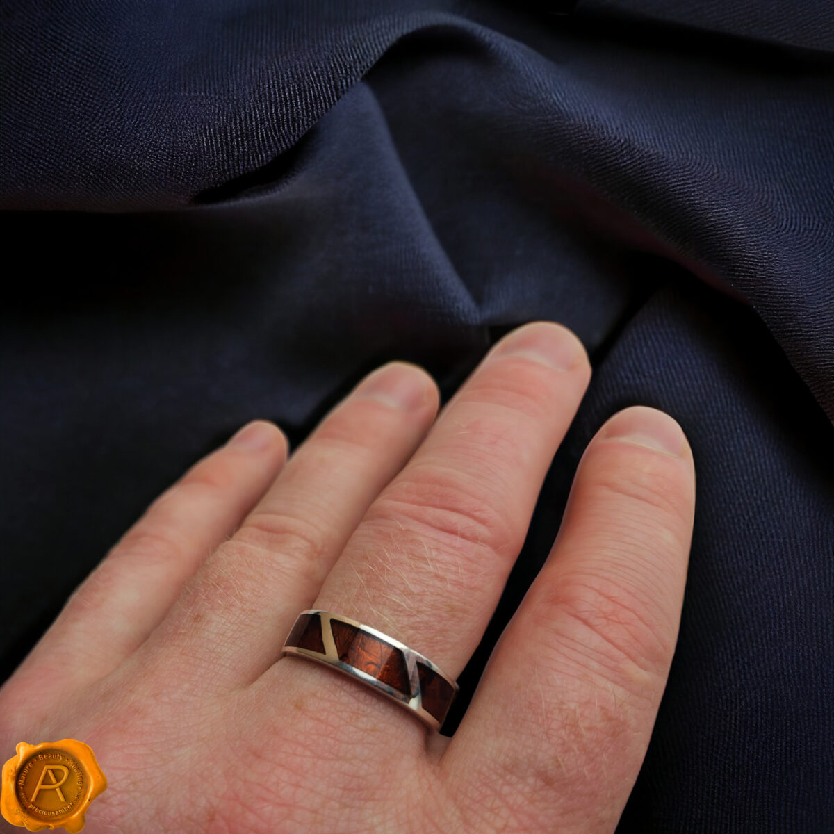 Large Cognac Amber Silver Ring - Image 3