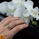 Green Amber Silver Ring - Image 2