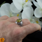 Men's Green Amber Silver Ring - Image 2