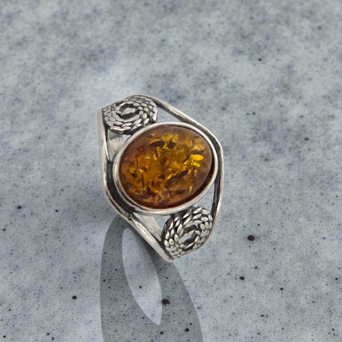 Large Honey Baltic Amber Sterling Silver Ring for Men Women, Unisex Natural Chunky Amber Stone Rings