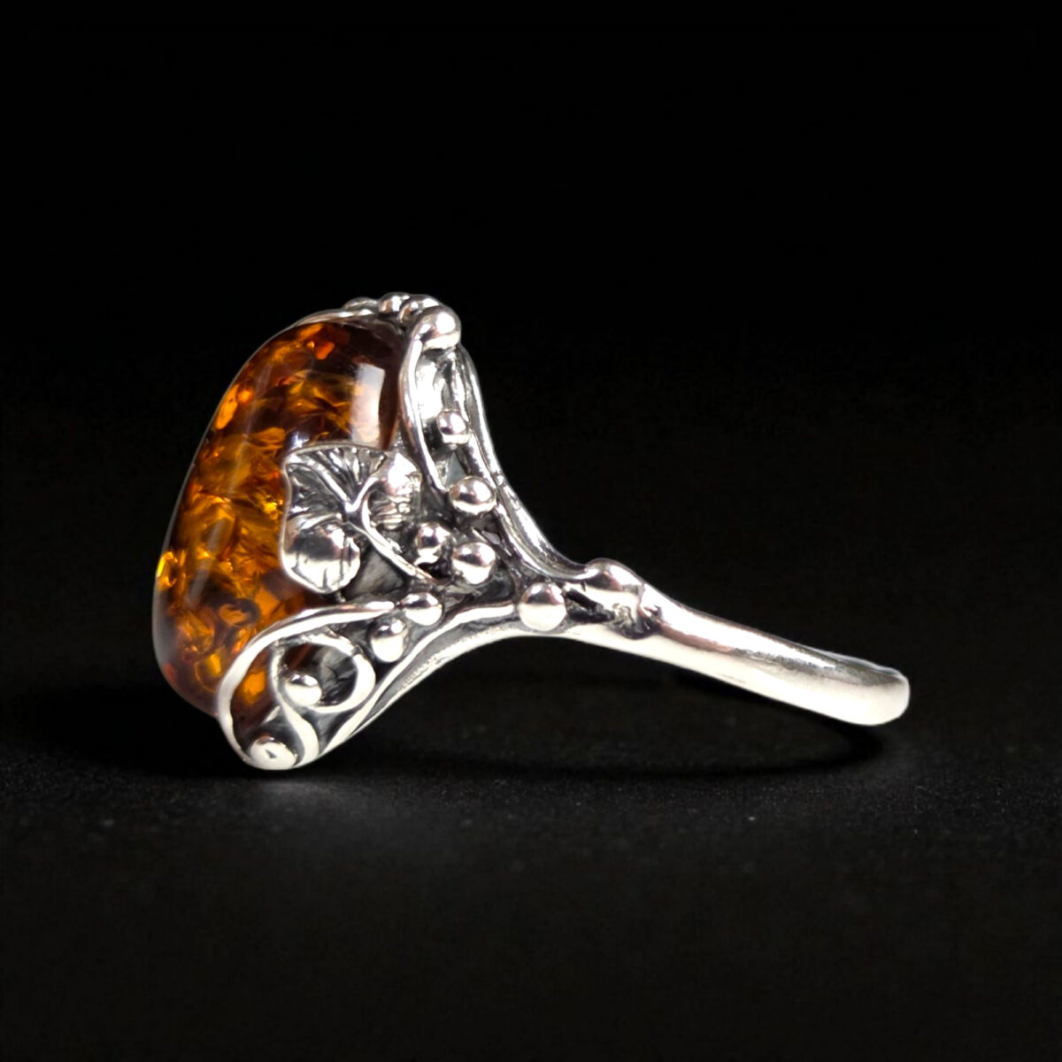 Large Sterling Silver Honey Baltic Amber Ring Women Wife Mother, Chunky Gemstone Crystal Natural Stone Rings