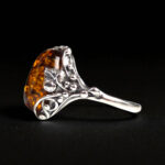 Large Sterling Silver Honey Baltic Amber Ring Women Wife Mother, Chunky Gemstone Crystal Natural Stone Rings