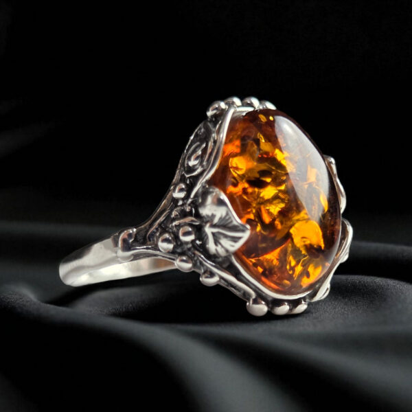 Large Sterling Silver Honey Baltic Amber Ring Women Wife Mother, Chunky Gemstone Crystal Natural Stone Rings