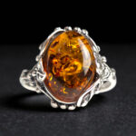 Honey Amber Silver Leaf Ring - Image 4