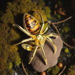Adjustable Spider Ring Gold Baltic Amber Silver for Men Women, Large Gemstone Spiders Lover Gift, Arachnid Gifts, Natural Amber