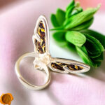 Adjustable Carved Amber Silver Moth Ring - Image 5