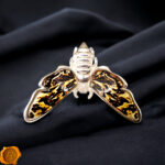 Adjustable Carved Amber Silver Moth Ring - Image 3