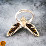 Adjustable Carved Amber Silver Moth Ring - Image 4