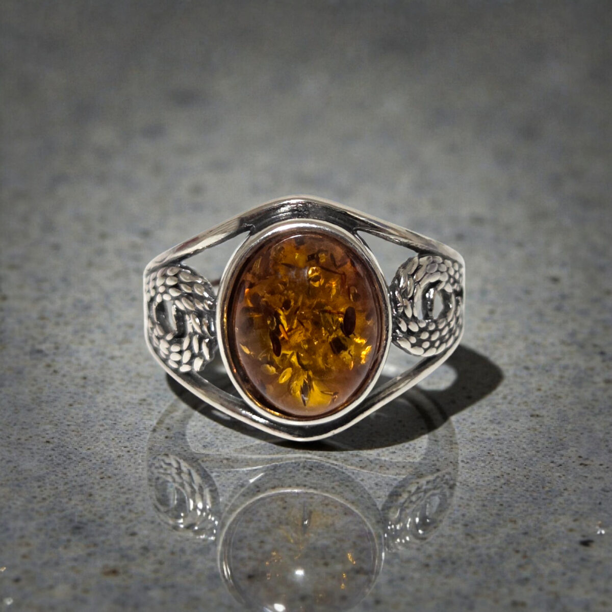 Honey Amber Silver Unisex Ring - Image 3