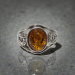 Honey Amber Silver Unisex Ring - Image 3