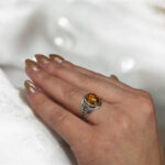 Honey Amber Silver Unisex Ring - Image 2