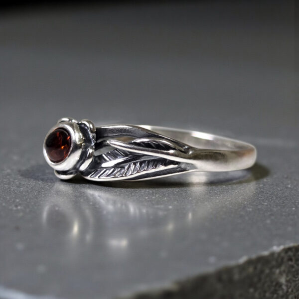 Small Leaf Baltic Amber Ring Sterling Silver, Dainty Flower Gemstone Stone Crystal Minimalist Stack Rings