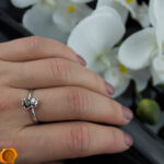 Green Amber Silver Kitty Ring - Image 2