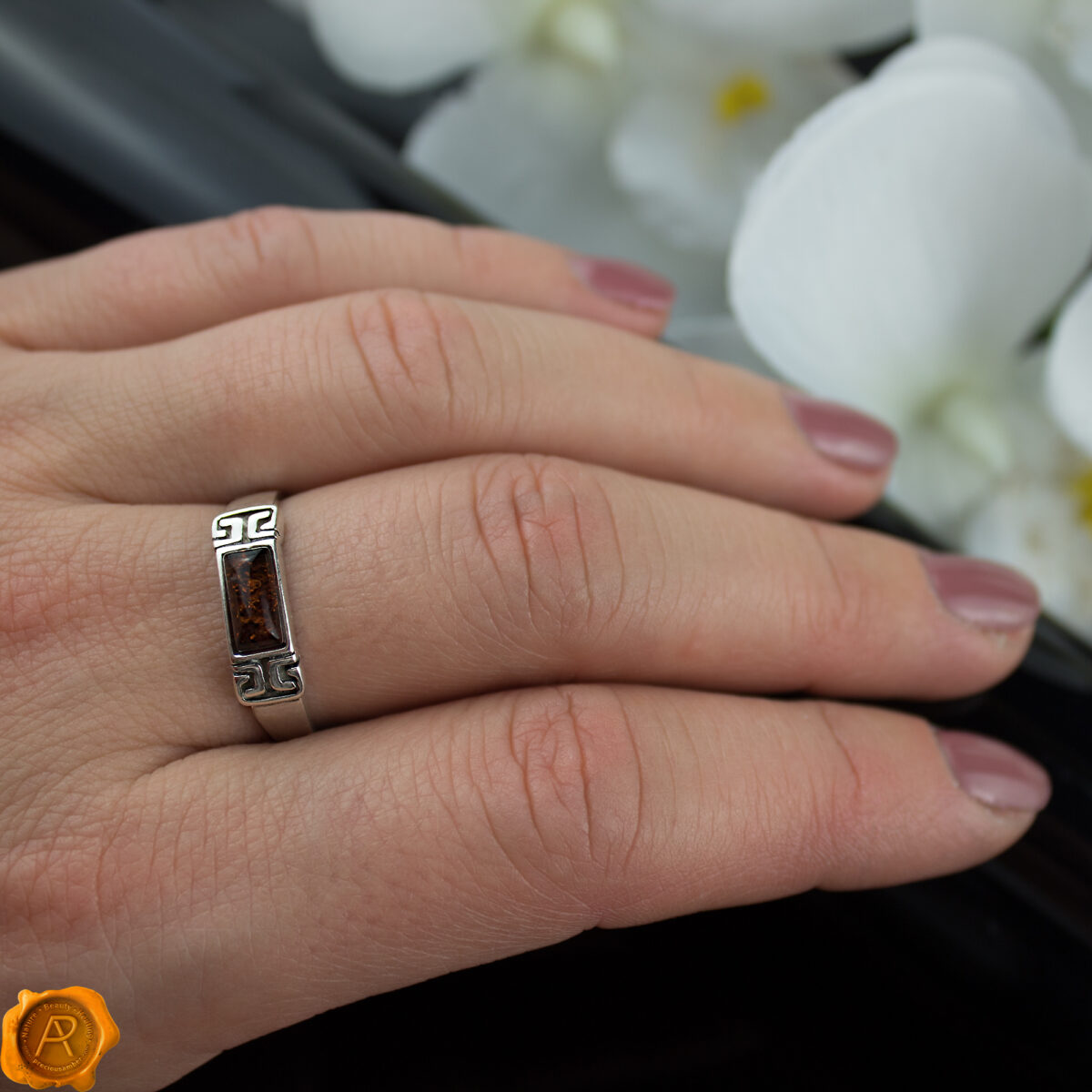 Celtic Cognac Amber Ring - Image 2
