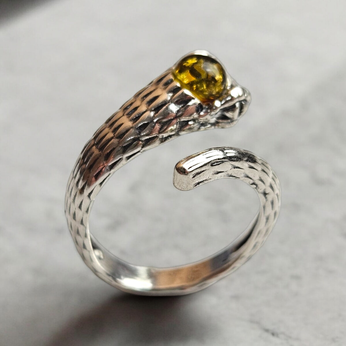 Adjustable Amber Silver Snake Ring - Image 3