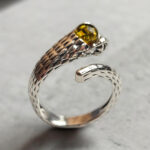 Adjustable Amber Silver Snake Ring - Image 3