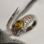 Snake Ring Sterling Silver Baltic Amber Adjustable