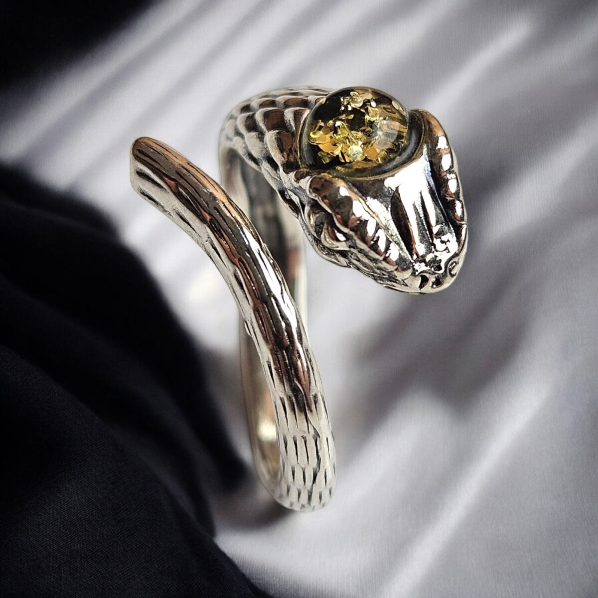 amber snake ring small sterling silver adjustable