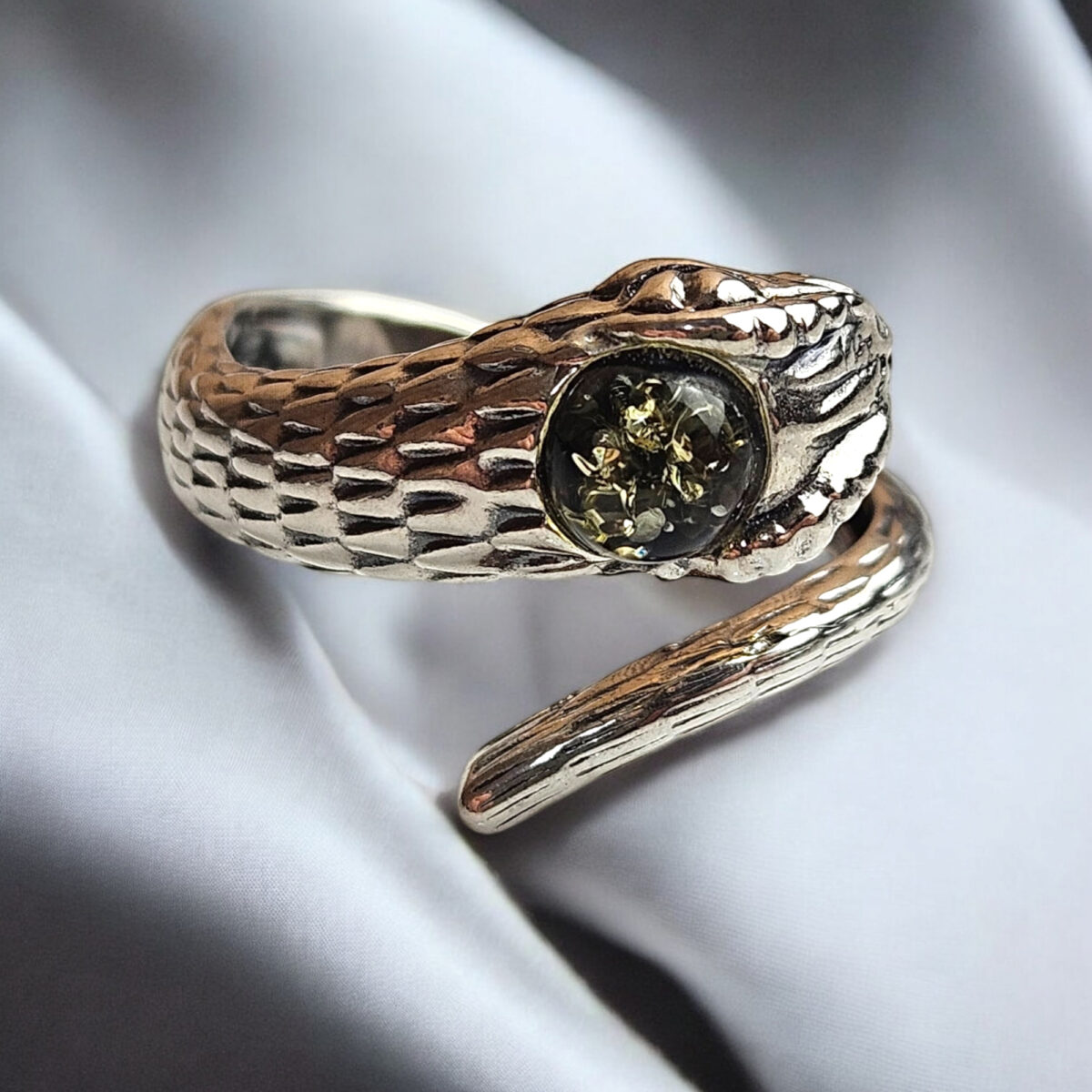 Adjustable Amber Silver Snake Ring - Image 8