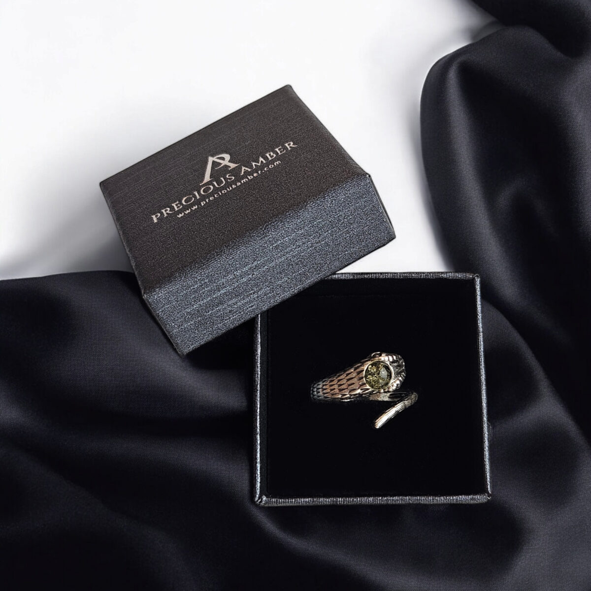 Adjustable Amber Silver Snake Ring - Image 10
