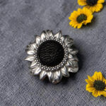 Carved Amber Sunflower Wrap Around Ring Silver - Image 3