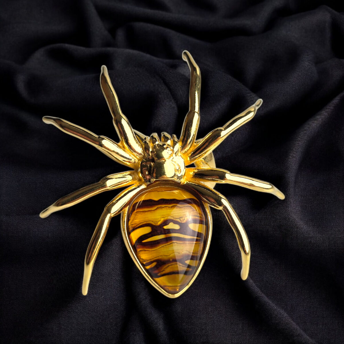 Adjustable Huge Amber Spider Gold Ring - Image 3