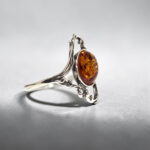 Vintage Honey Baltic Amber Ring Silver, Large Finger Natural Gemstone Green Stone Rings for Women Wife Mother