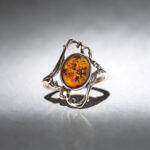 Vintage Honey Baltic Amber Ring Silver, Large Finger Natural Gemstone Green Stone Rings for Women Wife Mother