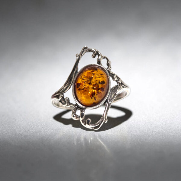 Vintage Honey Baltic Amber Ring Silver, Large Finger Natural Gemstone Green Stone Rings for Women Wife Mother