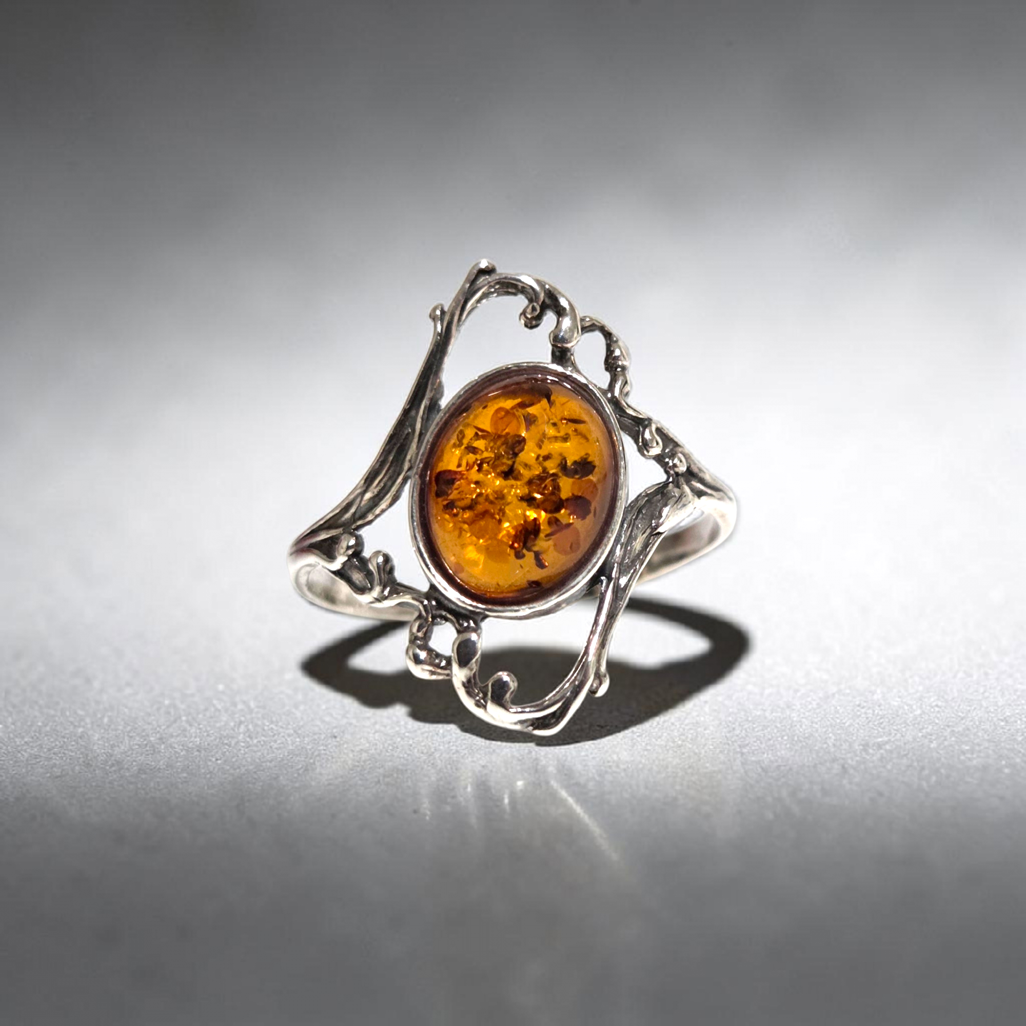 Vintage-Honey-Cognac-Baltic-Amber-Ring-Sterling-Silver-Large-Gemstone-Rings-Women Vintage Honey Baltic Amber Ring Silver, Large Finger Natural Gemstone Green Stone Rings for Women Wife Mother