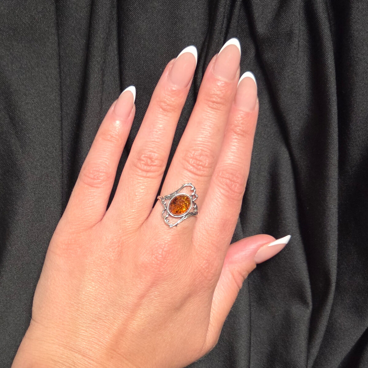 Honey Amber Vintage Silver Ring - Image 2